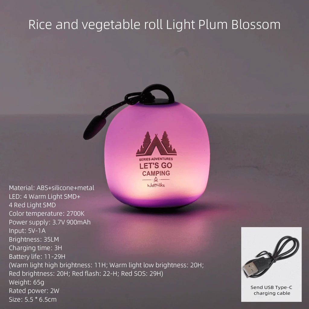 WELLHIKE Squishy Rice Ball Silicone LED Camping Light, Rechargeable Dimmable Long-Lasting Outdoor Ambient Lamp