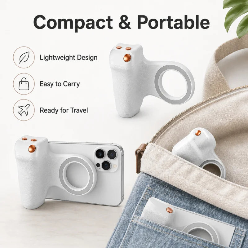 KM06 Magnetic Phone Camera Grip Stabilizer, Bluetooth Remote Shutter with Zoom Control, Anti-Shake Handheld Smartphone Photograp