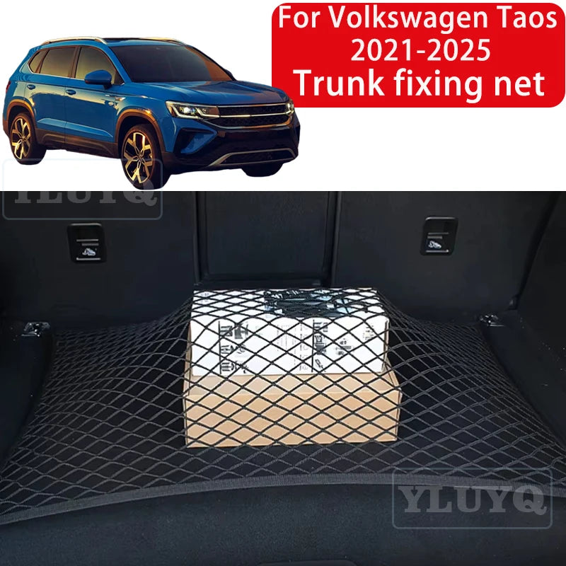 Trunk Net Pocket for Volkswagen Taos 2021-2025 Car Trunk Luggage Fixing Net Elastic Nylon Anti-Slip Car Interior Accessories
