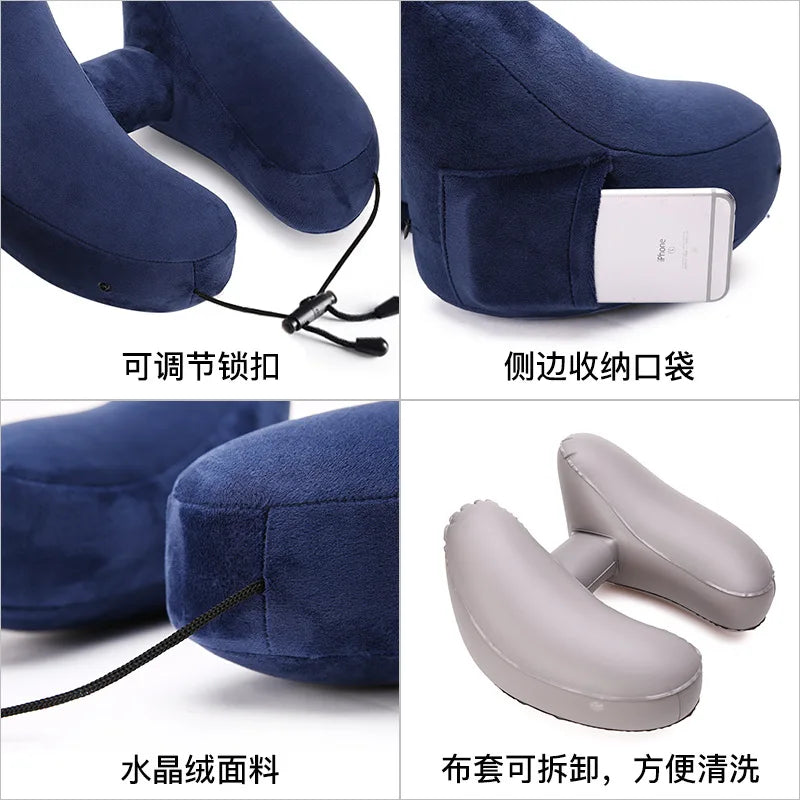 Neck Pillow Travel U-shaped Inflatable Pillow H Hooded Pillow Outdoor Car Long-distance Flight