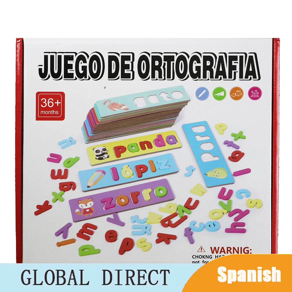 Toddler Montessori Spell Spanish Alphabet Words Game Wooden Toy Learning Jigsaw Letter Puzzles Early Educational Toys for Kids