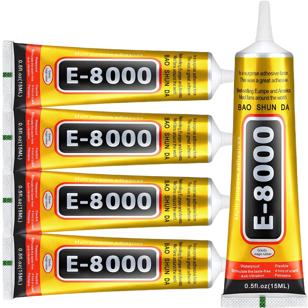 E8000 Multi-Purpose Adhesive: Mobile Phone Repair, Rhinestone Jewelry DIY – E-8000 Clear Adhesive Paste, 5-Pack (15 ml per tube)