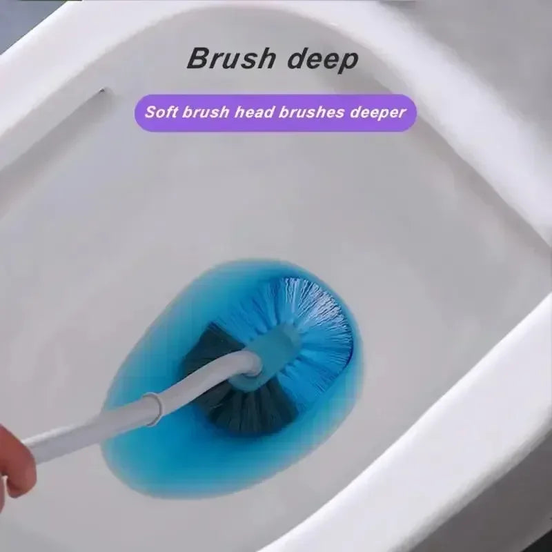 S Shaped Toilet Brush Wall-Mounted Cleaning Brushes Long Handled Soft Bristles Brush 360° No Dead Corner Bathroom Accessories