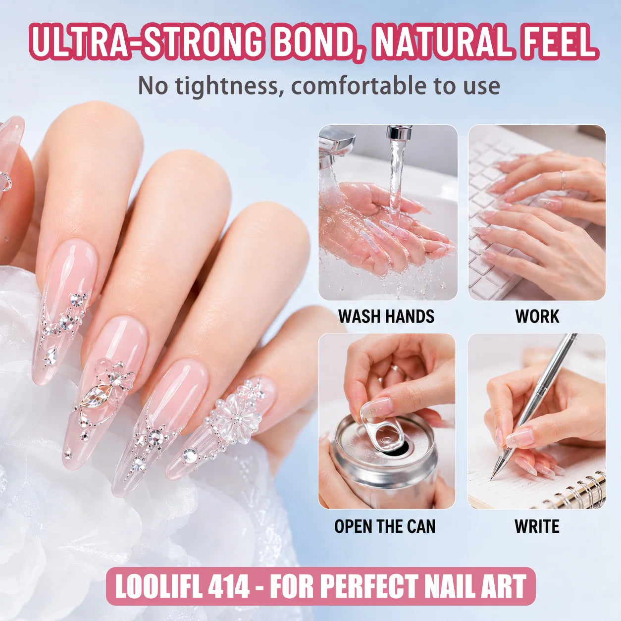 20g 414 Instant Nail Glue for Acrylic Press On Nails, Tips, Rhinestones, Fast Curing Clear Adhesive