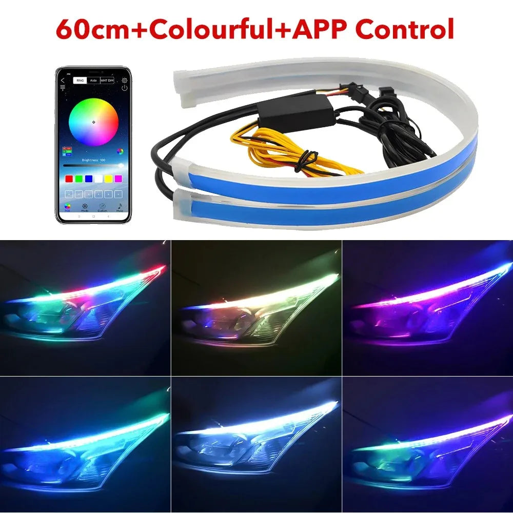 Daytime Running Lights Car LED DRL Lamp Strip DRL Decorative  Light Auto Headlight Turn Signal Light RGB With Remote App Control