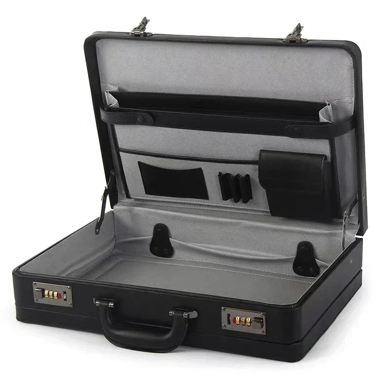 Password Box Multi-function Portable Suitcase Business Men Leather Laptop Box Messenger Bag 18"19" Inch Briefcase