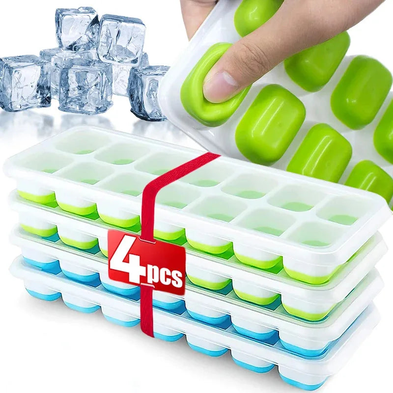 Silicone square ice cube mold with lid, 14 compartments easy to demold, DIY kitchen accessories, homemade freezing small tools