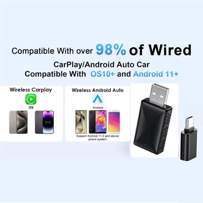 A21E-Car Wireless Carplay&Android Auto Box 2In1 Wired To Wireless Dongle Plug&Play Android AUTO Carplay Adapter Mini AI Box