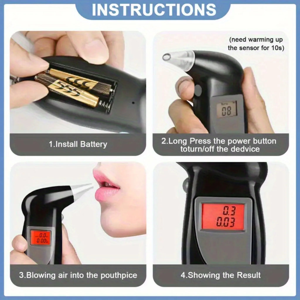 Alcohol Tester Handheld Breathalyzer, Universal Type for Automotive Accessories (Battery Not Included)