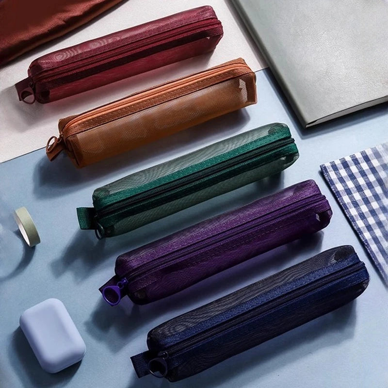 Mesh Pencil Case Ins Style Pen Storage Bag Stationery Pouch Pencil Case For Exams Back to School Supplies Teacher's Day Gift