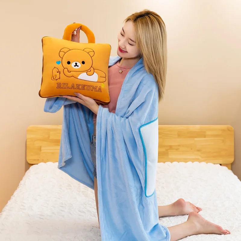 Cute Pillow Quilt Dual-use Pillow Folding Air Conditioning Blanket Car Interior Cushion Pillow 3-in-1 Office Nap Cushion Blanket