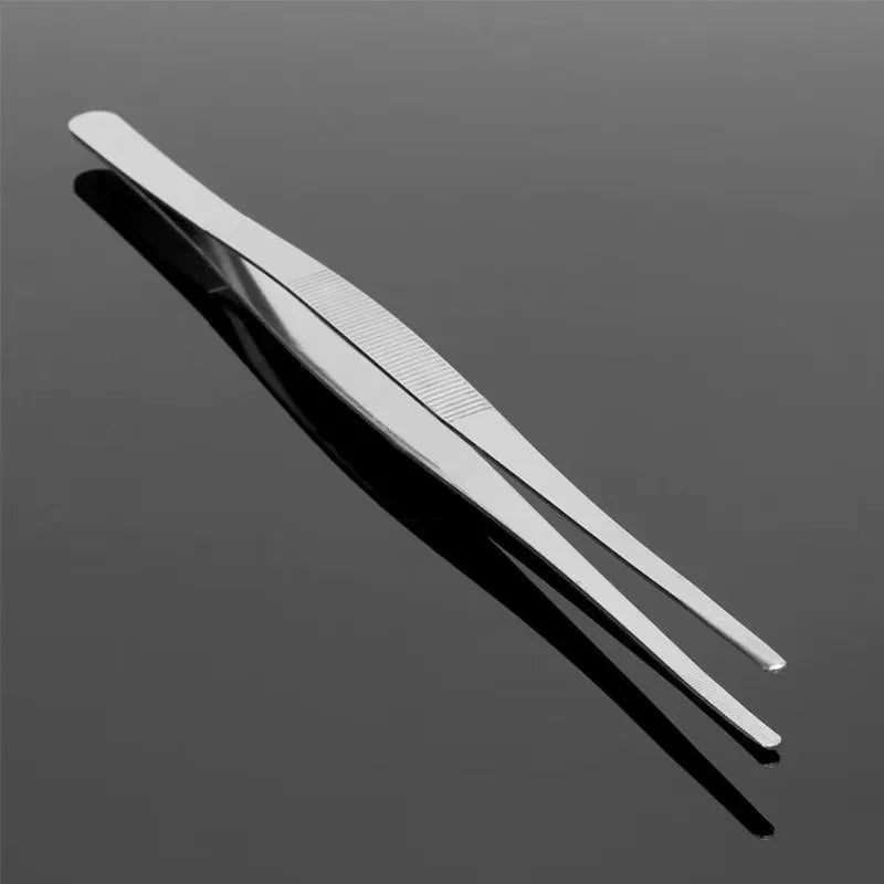12'' 30cm Home Medical Garden Kitchen BBQ Tool DIY Toothed Tweezer Long Barbecue Food Tong Straight Tweezer Stainless Steel