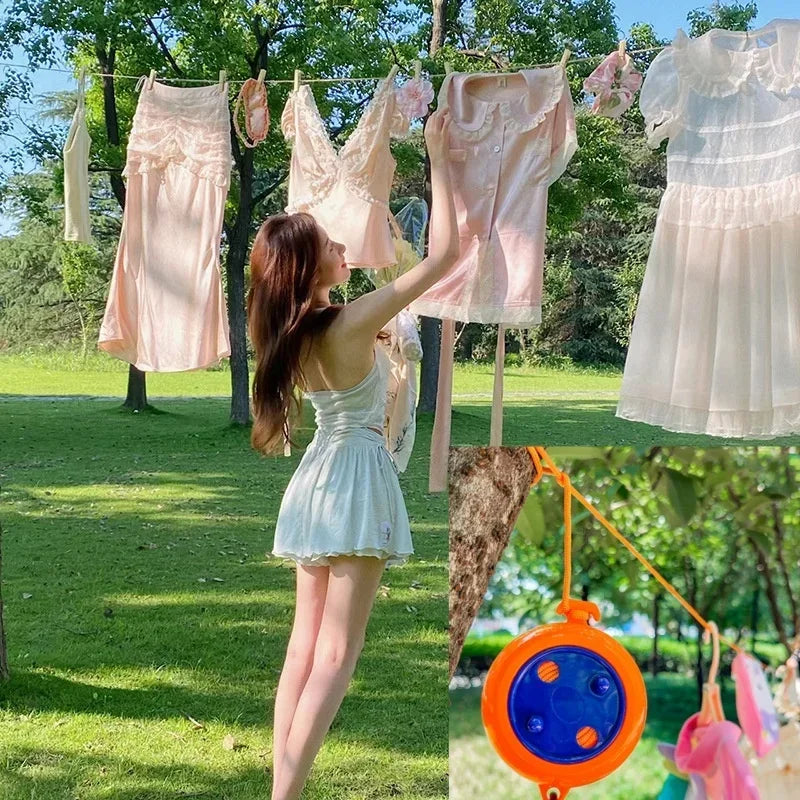 Outdoor Retractable Clothesline Portable Travel 10M Clothesline Laundry Hanger Drying Rope For Hotel Camping