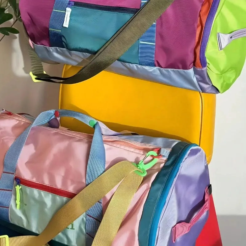 Nylon Dopamine Handbag Men's and Women's Round Barrel Large Capacity Outdoor Sports Versatile Travel Yoga Fitness Bag Foldable