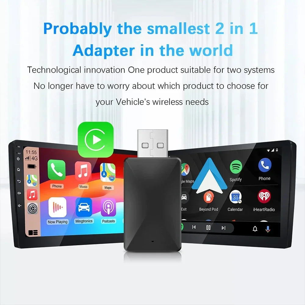 2025 New Upgrade 2IN1 Carplay Android Auto Wireless Adapter for Toyota Mazda Camry Suzuki Subaru Citroen Audi Mercedes Kia Ford