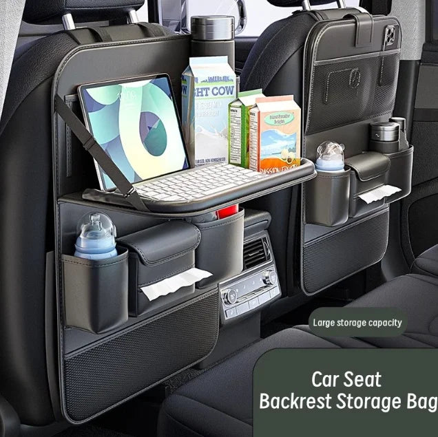 Multifunctional Car Seat Back Storage Bag Black Leather Car Seat Back Hanging Bag Anti-kick Cushion High Quality Car Storage Bag