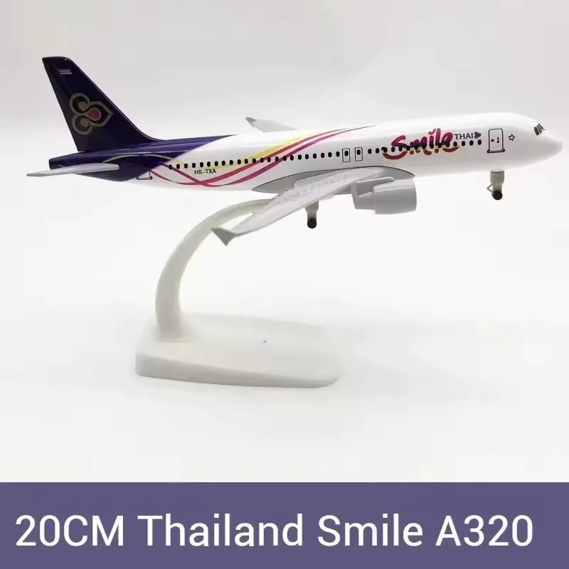 20cm Thai Smile A320 Airplane Model Toy 1/300 scale Metal Diecast plane Model with Stand＆wheel for Collection Display or Gift