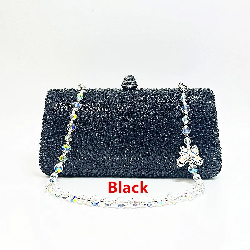 Luxury Ladies Clutch Evening Bag Crystal Rhinestone Butterfly Bag Chain Wedding Party Golden Wallet Christmas Gift Shiny Handbag