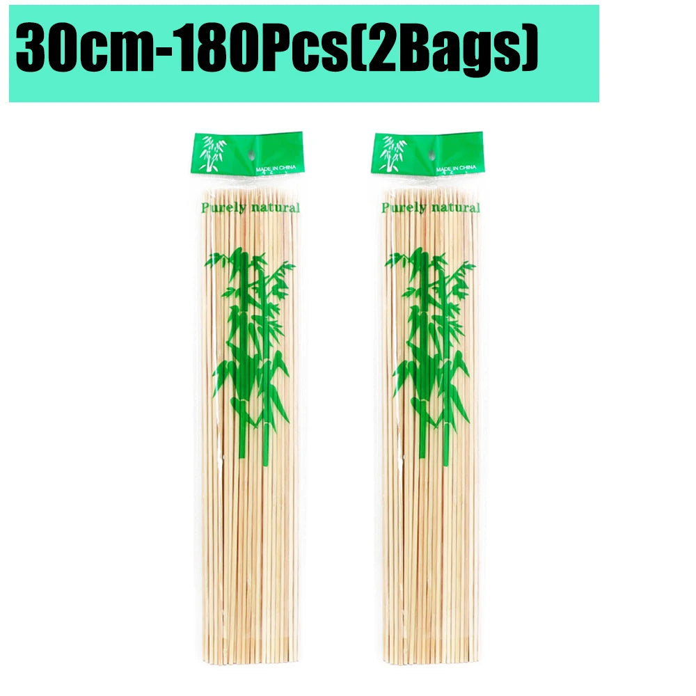 90-1350Pcs Disposable BBQ Bamboo Sticks 15/20/25/30cm for Grilling, Fruit, Kabob,BBQ, Barbecue, Kitchen, Camping, Outdoor