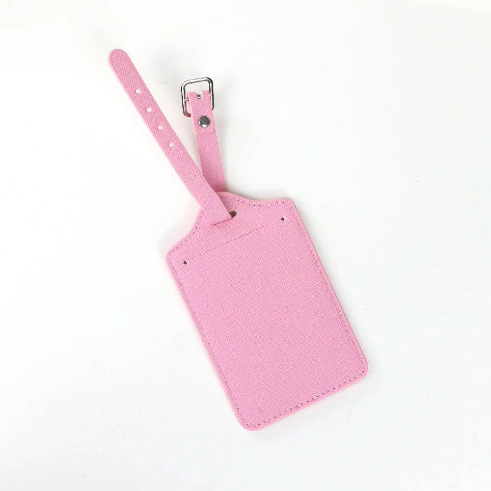Customized name PU leather half-round luggage tag set with cross-patterned genuine leather travel case label pendant