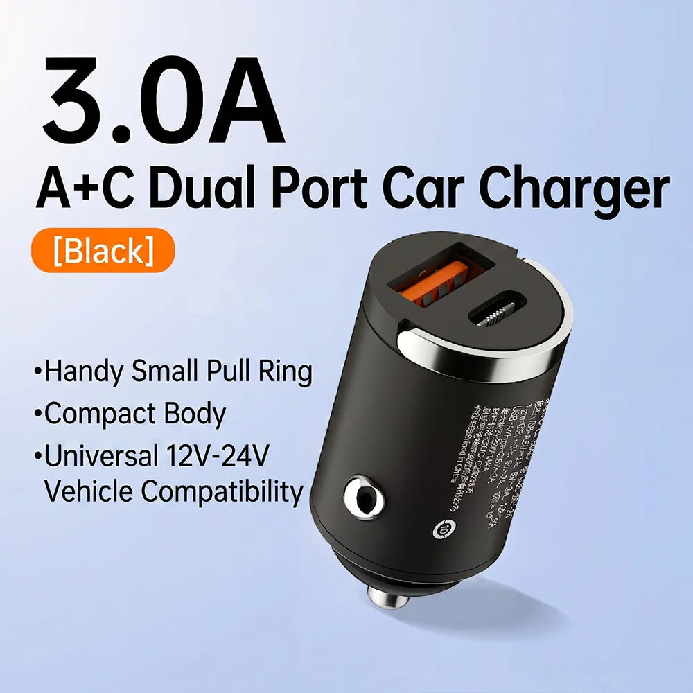 Stealth USB C Car Charger Dual Port PD QC 3.0 Fast Charging Adapter Flush Mount Metal Car Charger Plug For iPhone 17 16 Pro Max