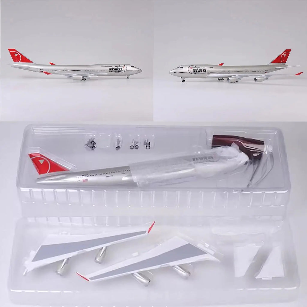 1:150 Scale Aircraft NWA Airways B747 47CM Plastic model plane With Lights LED & Landing Gear for Aviation Enthusiasts Aircraft