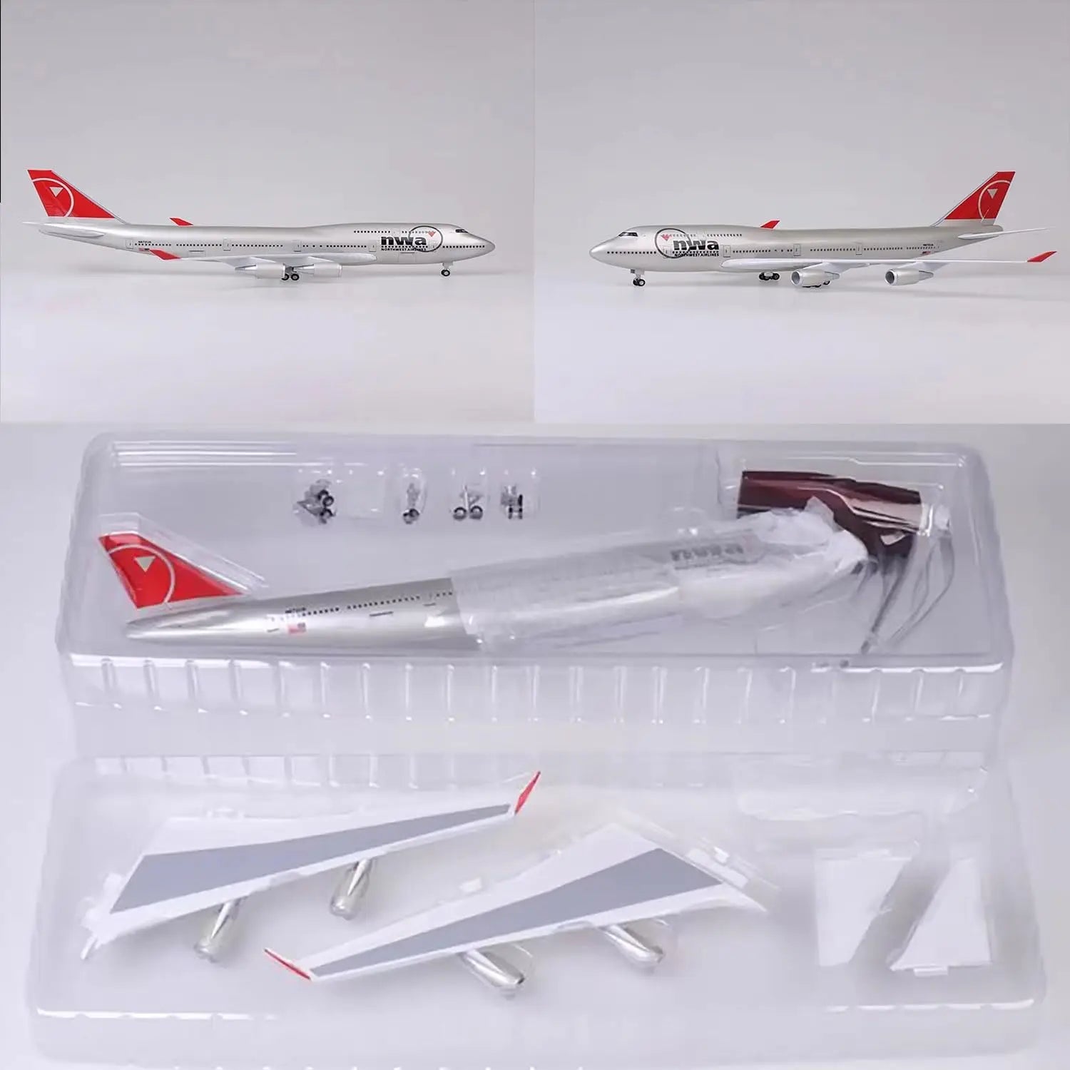 1:150 Scale Aircraft NWA Airways B747 47CM Plastic model plane With Lights LED & Landing Gear for Aviation Enthusiasts Aircraft