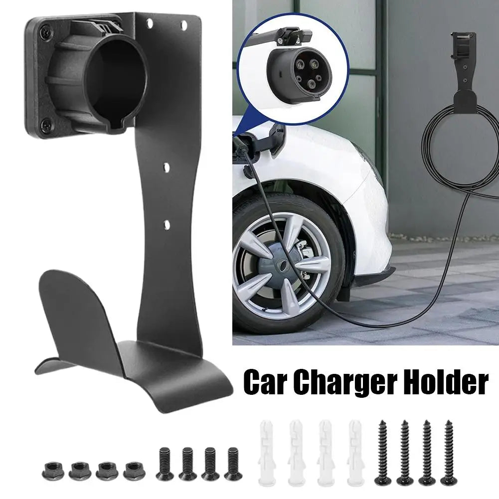 Charger Holder Wall Mount Stainless Steel Electric Vehicle Charging Cable Organizer With Connector Base U-Hook Duty Cord Dock