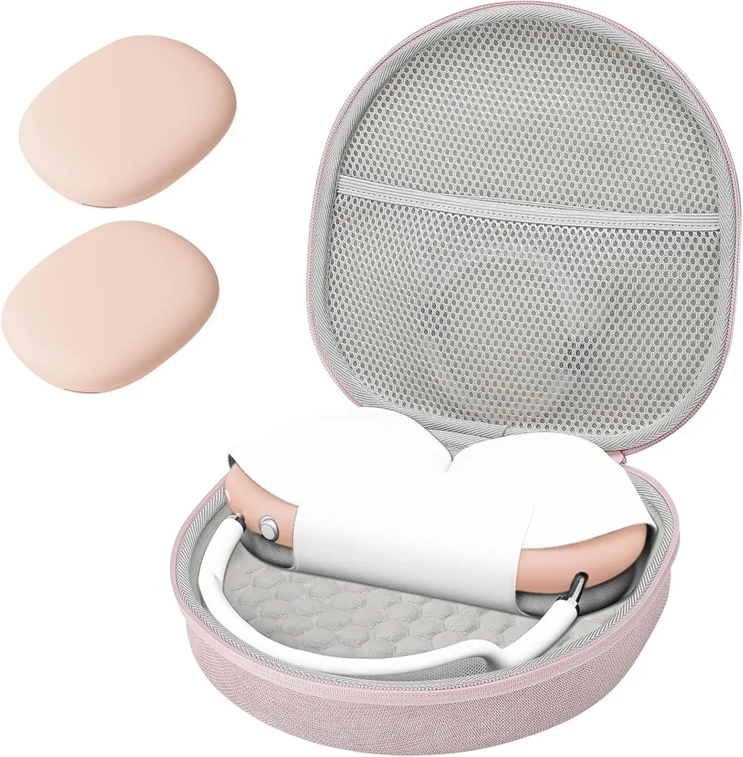 Silicone Ear Pad Cover Set with Dedicated For AIRPODS Max Storage Case Featuring EVA Hard Shell and Soft Interior Lining
