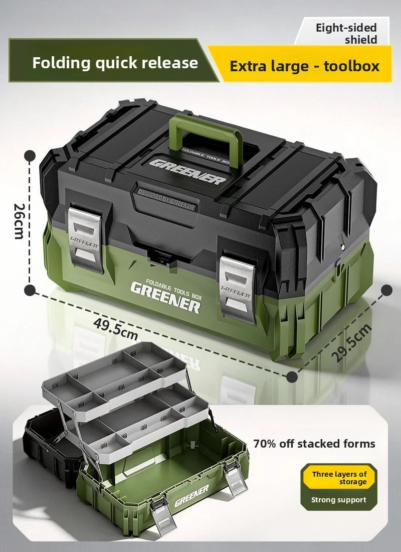 Electrician Multi Purpose Storage Case Folding Tool Box Large Capacity Durable Shockproof Heavy Duty Industrial Three Layer