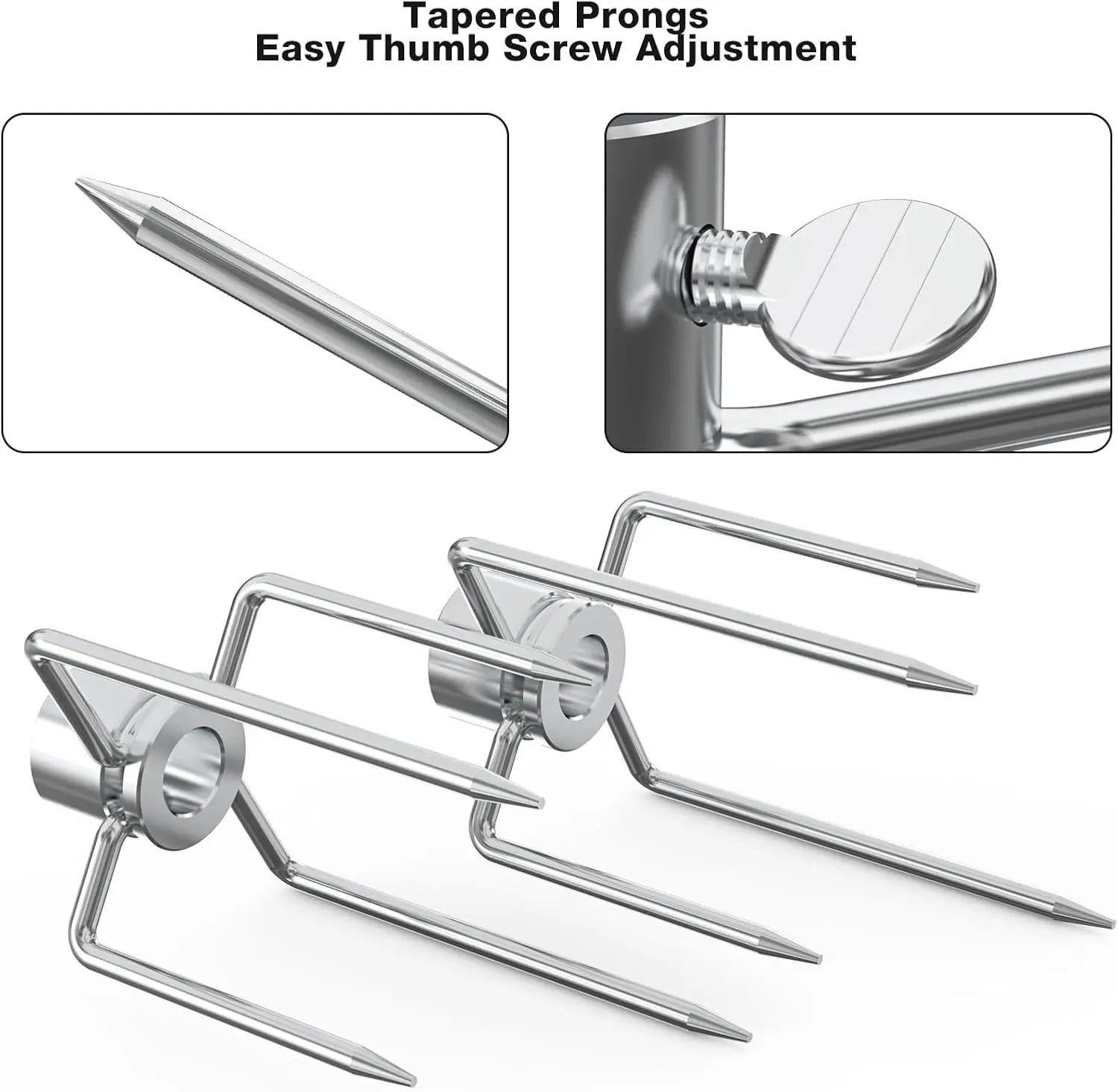 Double Sided Rotisserie Fork 304 Stainless Steel 4 Prong BBQ Grill Skewer 5/16 Spit Rod Outdoor Roasting Camping Meat Tool