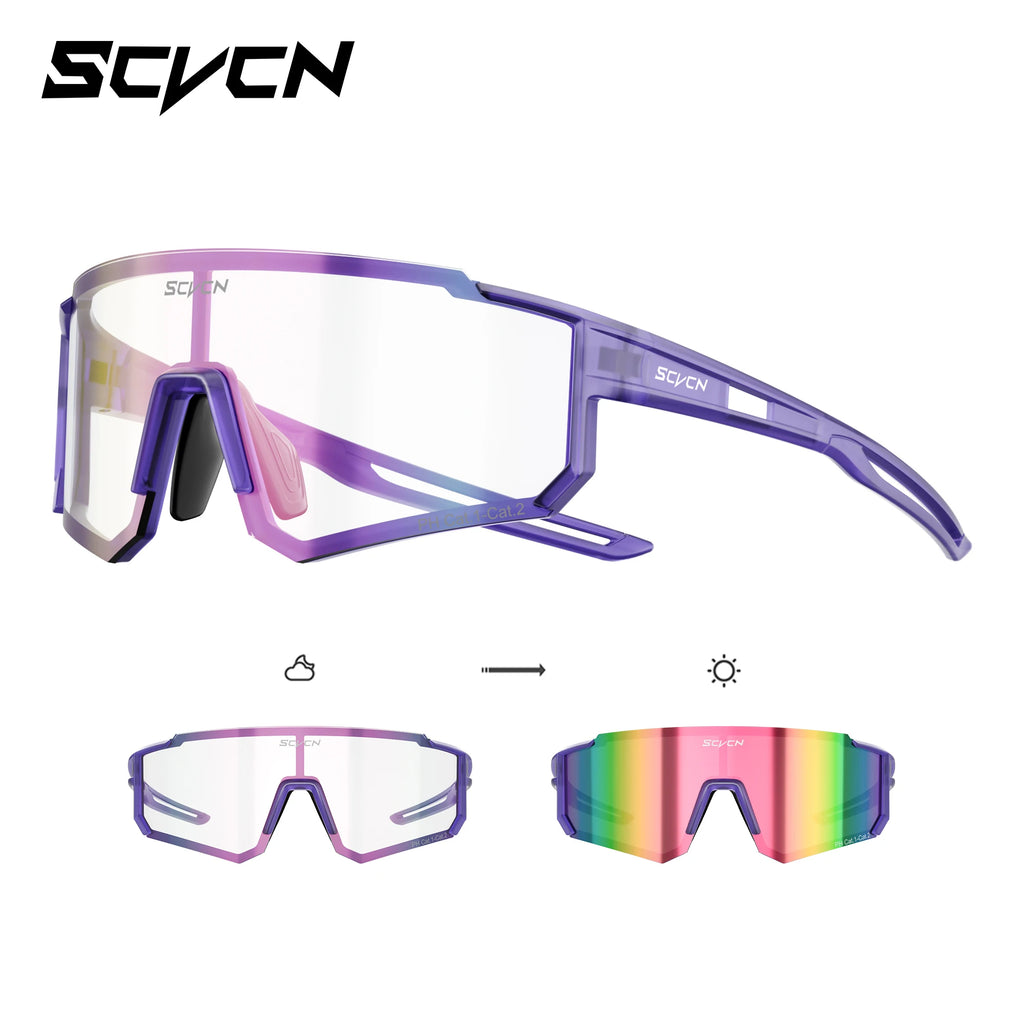 SCVCN UV400 HD Photochromic Hiking Glasses Sports Sunglasses Outdoor Road Fashion Cycling Glasses Windproof MTB Bike Sunglasses