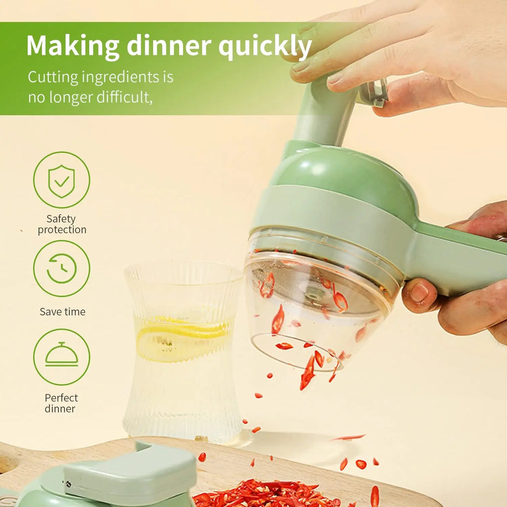 4 In 1 Vegetable Cutter Multifunctional Handheld Electric Wireless Chop Garlic Mash Minced Slice Onion Cutting Cooking Gadget