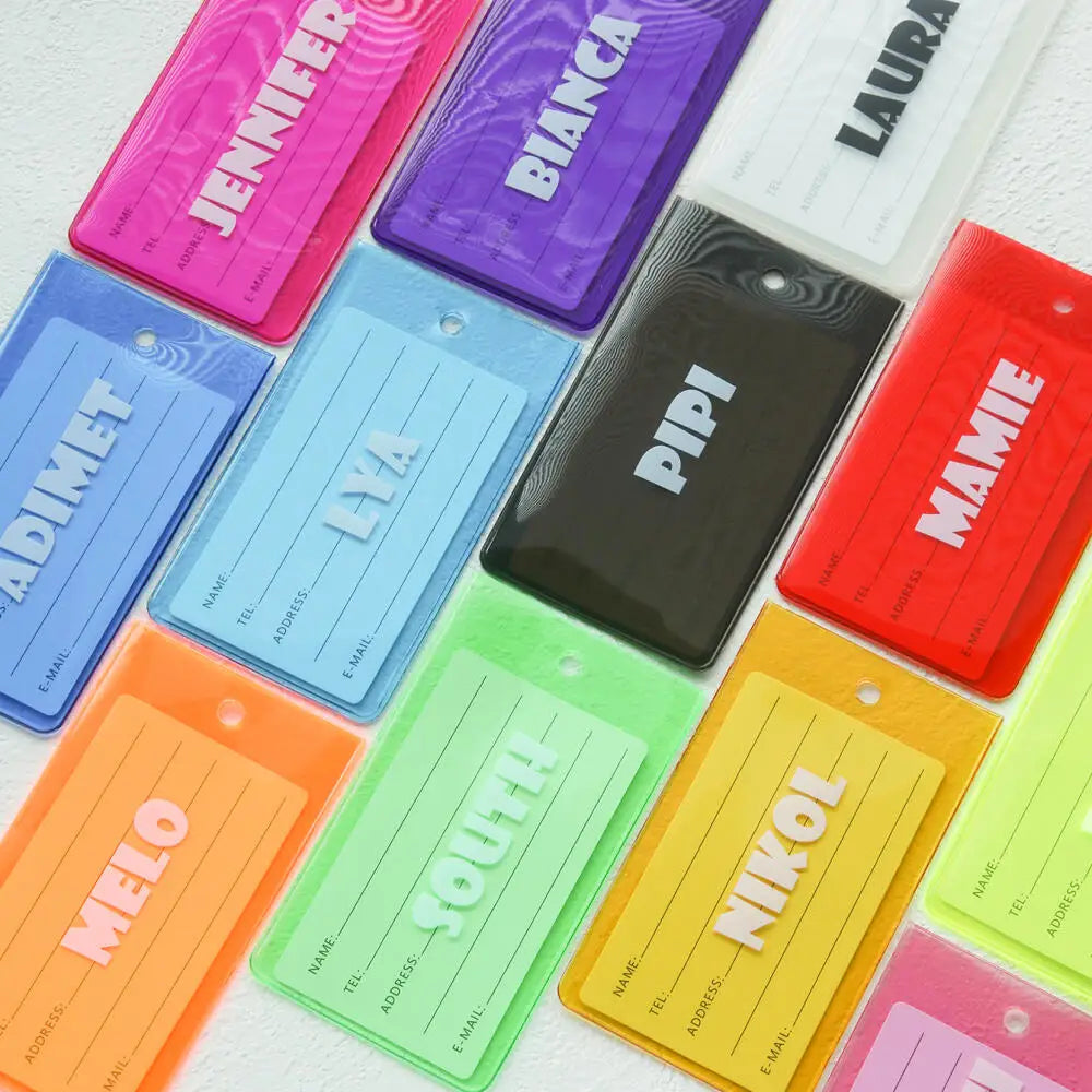 Custom Name Luggage Tag Personalized Name Fluorescent Pvc Luggage Tag Waterproof Transparent Suitcase Id Tag with Name Card