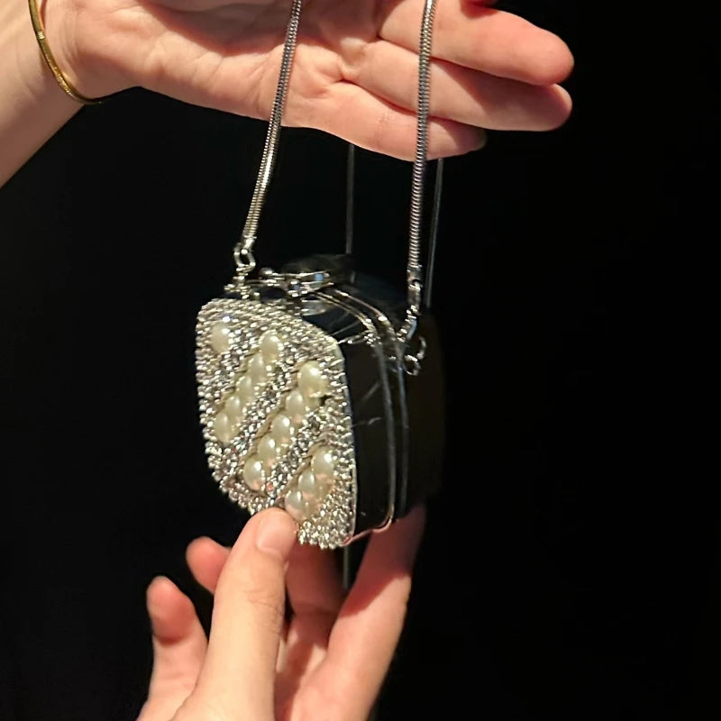 Silver Mini Rhinestone Evening Bag Acrylic Banquet Bag for Women Fashion Evening Party  Clutch Purse Shinny Small Wallet 2026