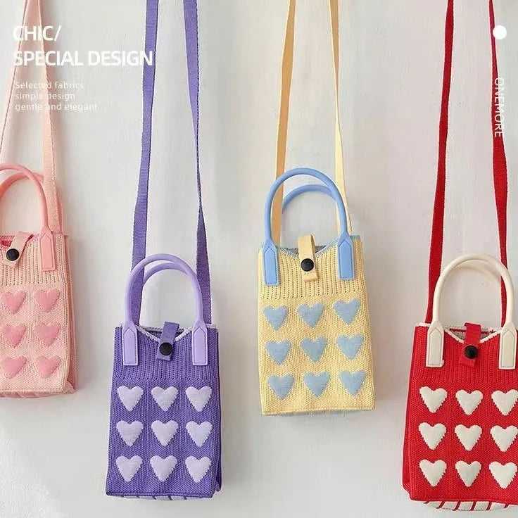 Love mobile phone bag female Korean version knitted sweet hand carry messenger versatile student small change bag storage messen