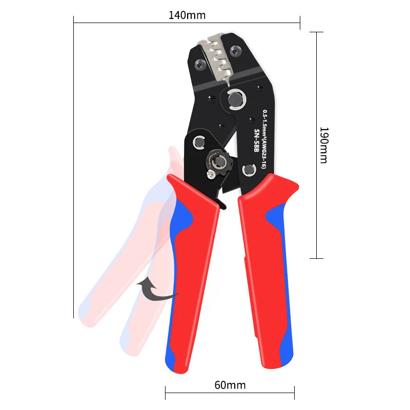 Ratchet crimping tool SN-58B crimping pliers XH2.54/DuPont2.54/2.8/4.8/6.3/uninsulated/ferrule terminals  0.5-1.5mm ²/ AWG23-16