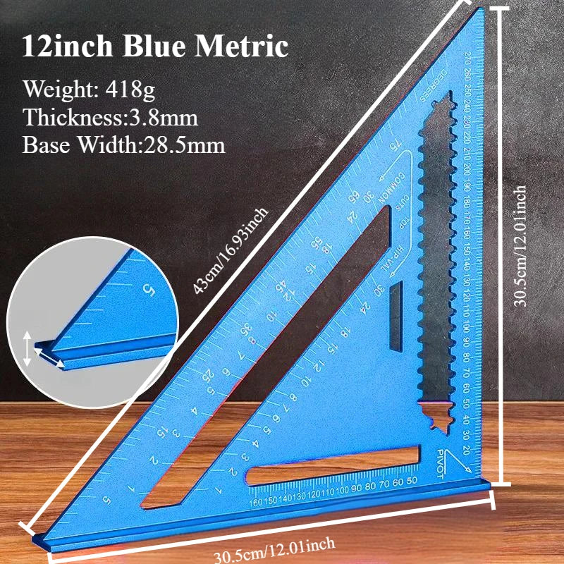 7/12 Inch Metric Aluminum Alloy Woodworking Triangle Ruler High Precision Angle Protractor Marking Gauge Carpenter Tool
