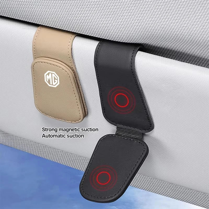 Leather Car Glasses Clip Sun Visor Credit Card Holder For MG ZS 5 7 6 Cyberster MG4 EV ES5 HS ONE GT GS MG3 EZS 3SW