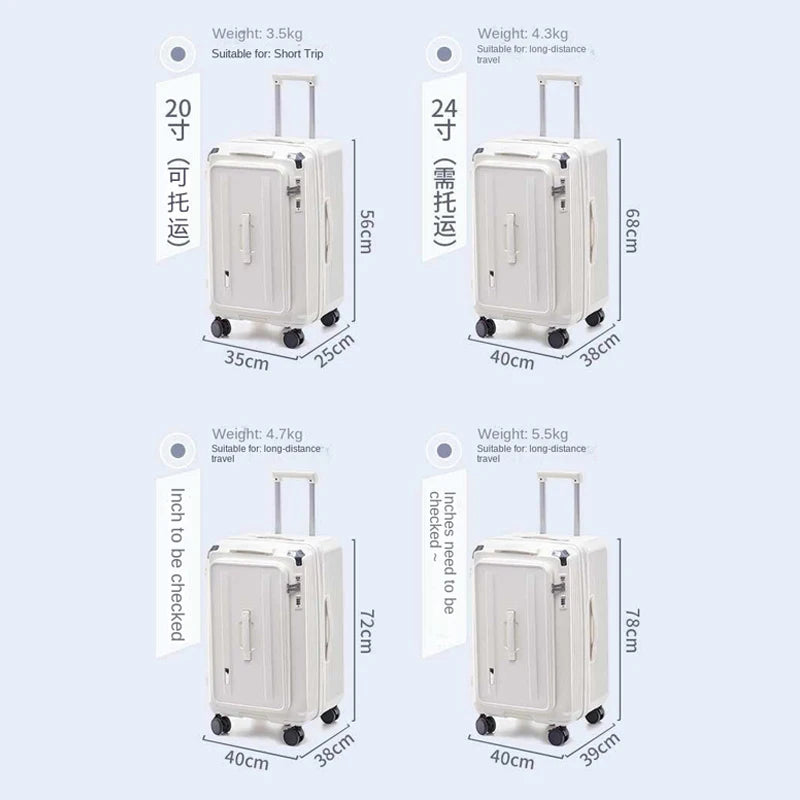 Side-Opening Suitcase 28 inch Large Capacity Expandable Luggage 24/26 Thickened Trolley Case 20 inch Boarding Box with 5 Wheels
