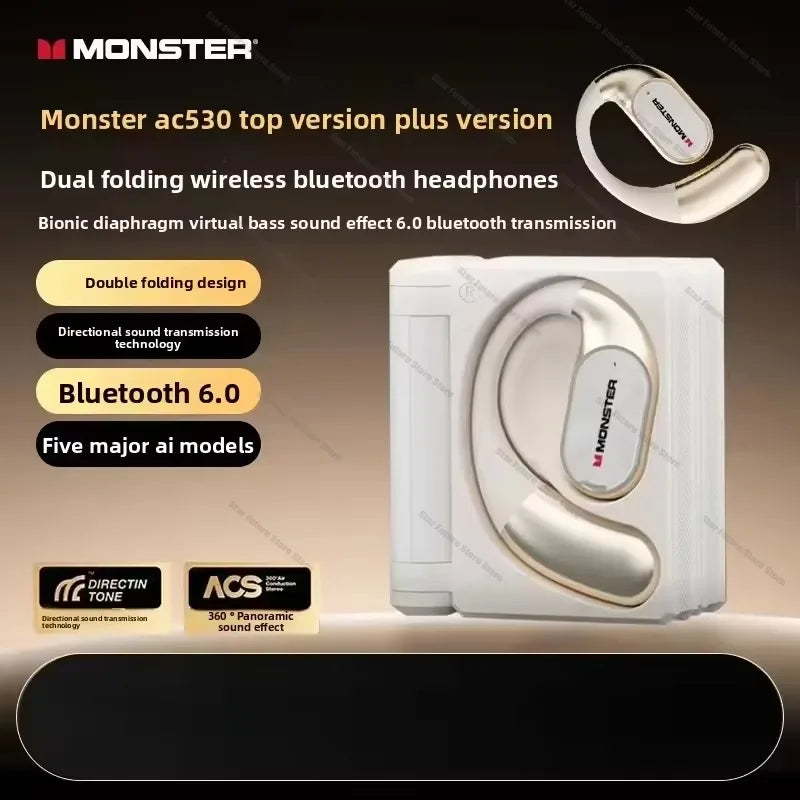 MONSTER AC530plus Version Wireless Bluetooth 6.0 earphones Large Speaker Ear-hook AI Intelligent Translation Headset Good Gift