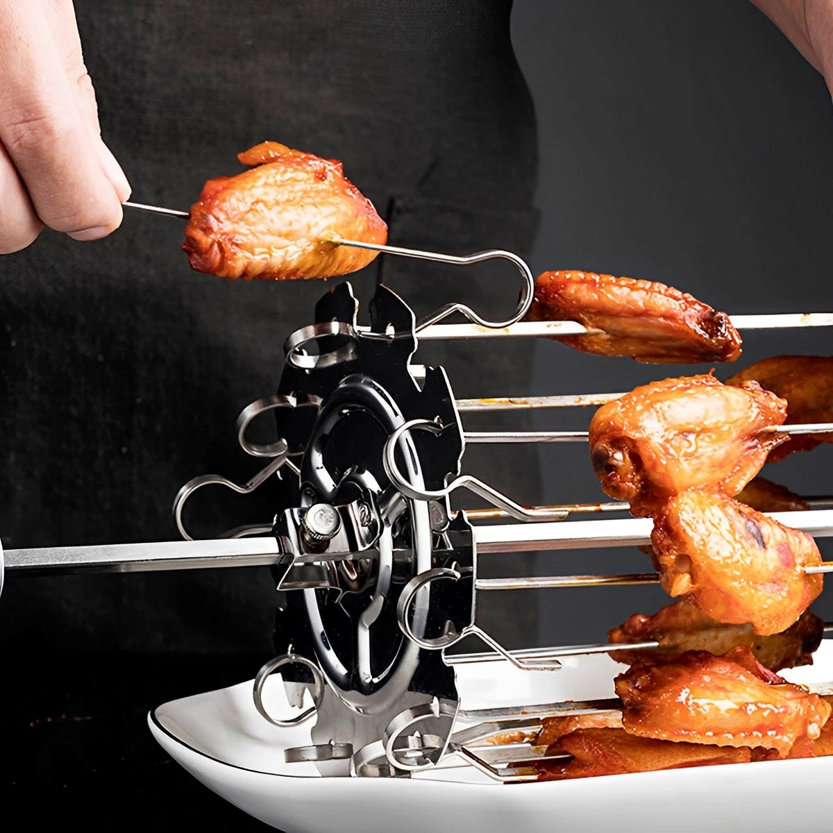 BBQ Grill Oven Meat Kebab Rack Easy Flip Grill Kebab Maker for Home Party Cooking Picnic BBQ NonStick Roaster Skewer Needle Cage