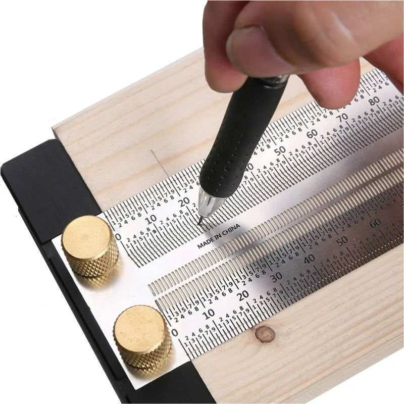 Stainless Woodworking Scribing Mark Line Gauge Carpenter Measuring Tool High-Precision Scale Ruler T-Type Hole Ruler