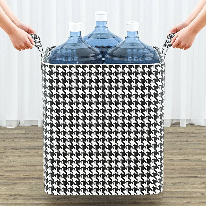 Houndstooth Storage Bag Large Capacity Folding Clothes Portable Wardrobe Sorting Clothes Storage Box With Handle For Bedding