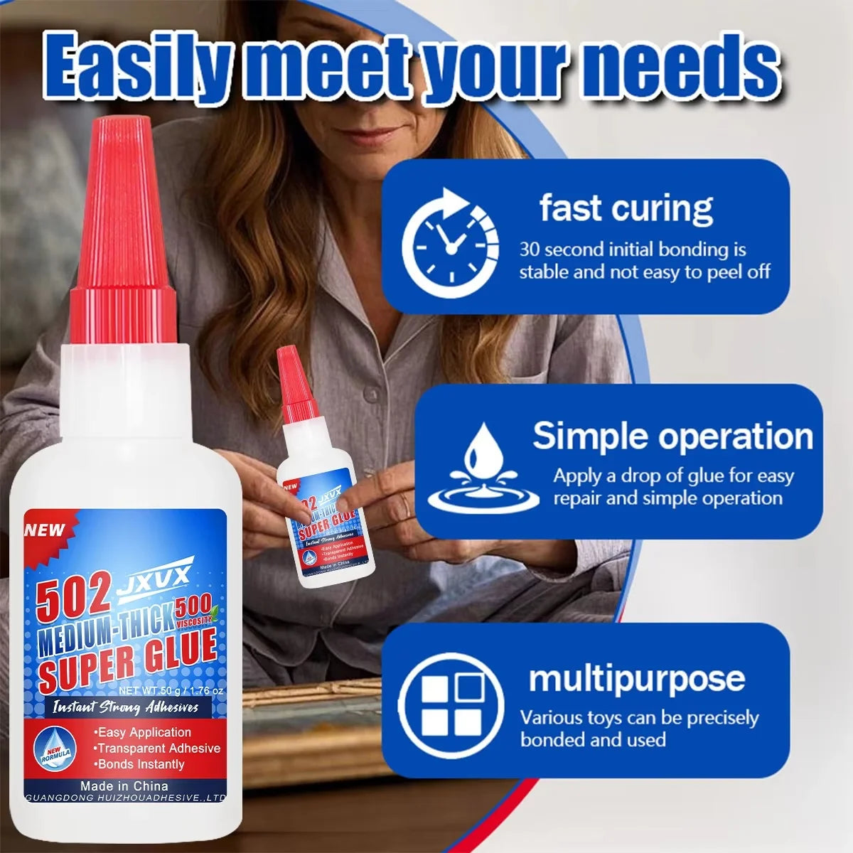 20g Best Seller 50g Optional 502 Super Glue Strong Instant Adhesive for Metal Plastic Wood Craft Cyanoacrylate 3-10s Curing