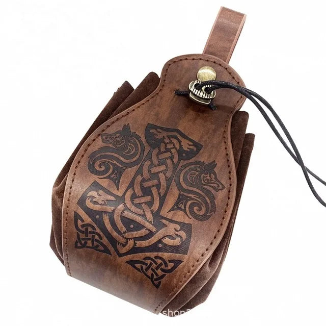 Genuine Leather DND Dice Bag Tray - Cute Drawstring Pouch RPG D&D Roleplaying Coin Purse Gift Ideas Medieval Knight Waist Pouch