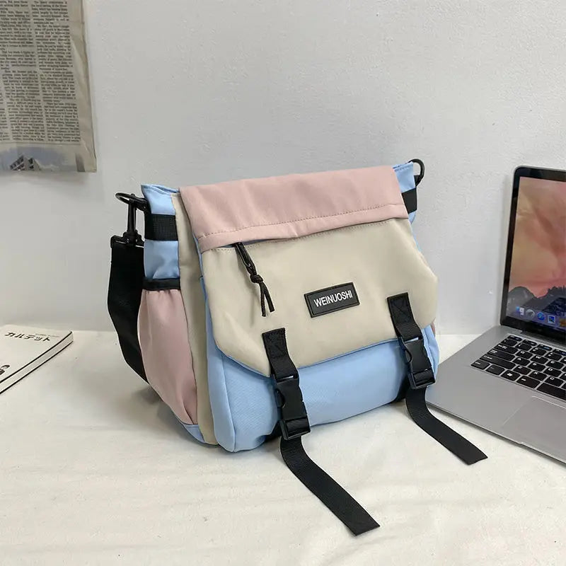 Japanese Simple Men Messenger Bag Korean Bag Student Nylon Waterproof Canvas Bag Tide Shoulder Crossbody Bags for Women Satchel