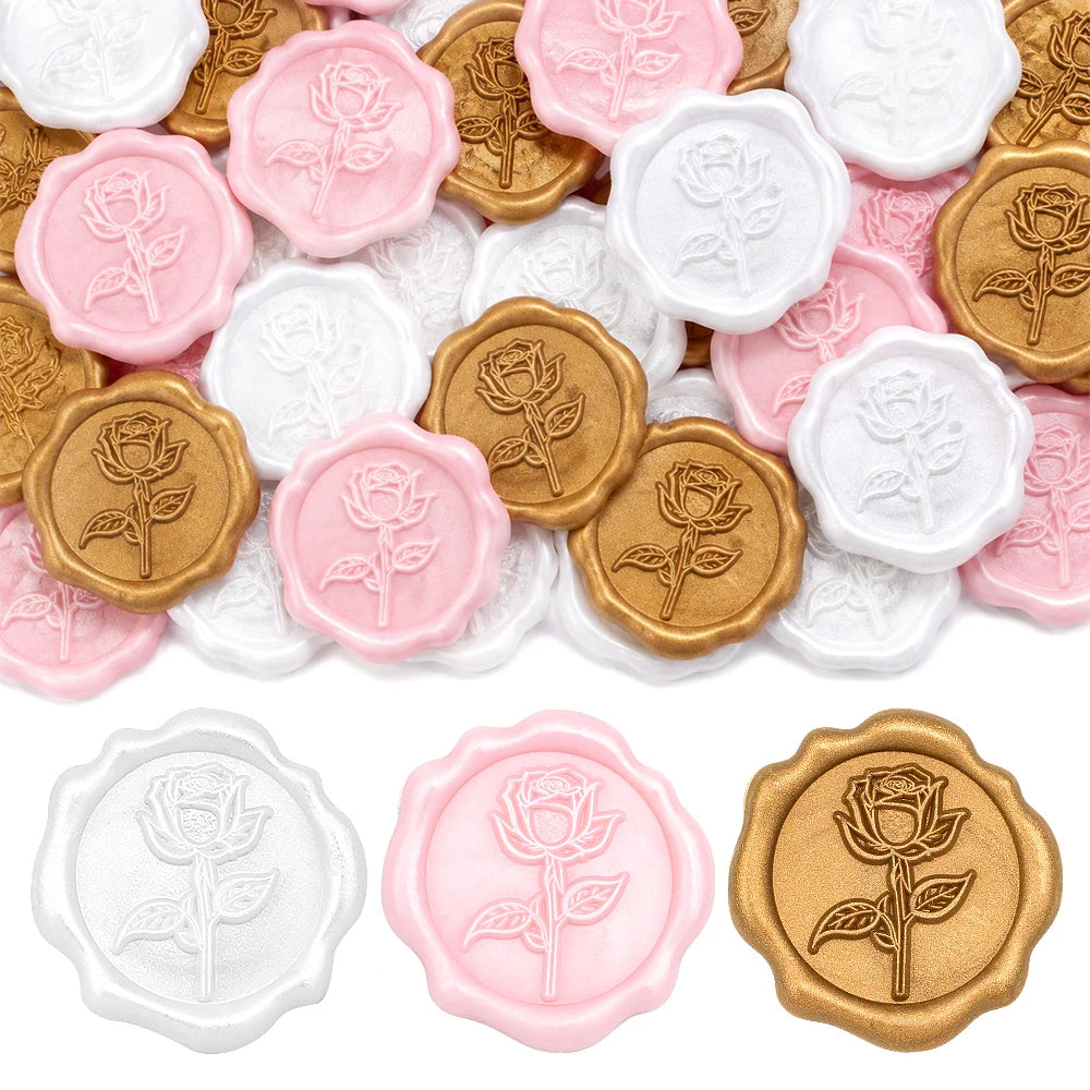 Wax Seal Sticker-3D Vintage Rose Floral Wedding Invitation Envelope Seal Stickers,20Pcs Self- Adhesive Pearl Pink Flower Sticker