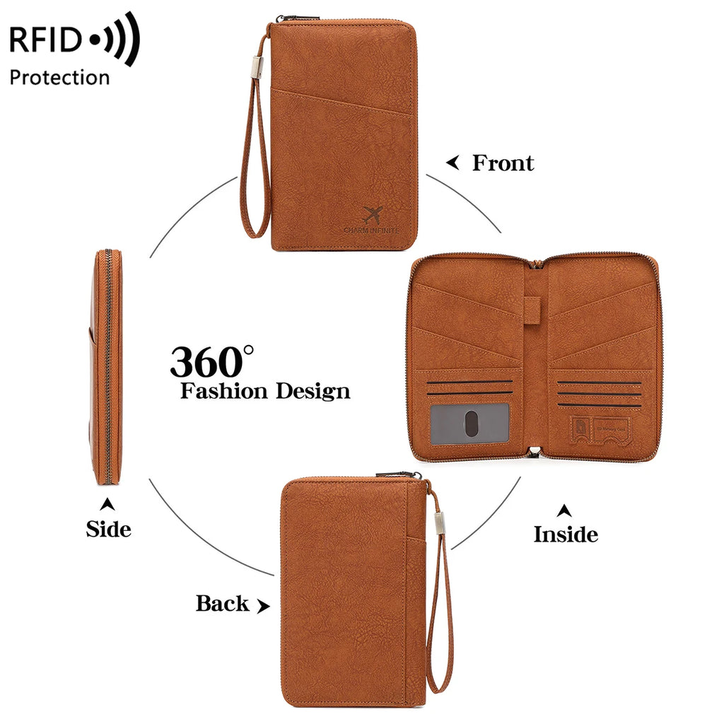 New Large Capacity RFID Anti-Magnetic Passport Holder with Zipper Multi-Function Travel Wallet for Documents And Tickets  Wallet