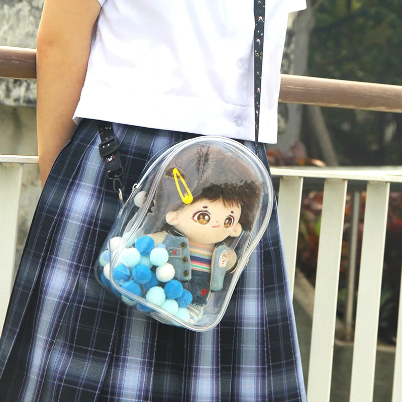 20CM Clear Outdoor Bags For Anime Cartoon Plush Dolls New Style Transparent PVC Fashion Women Girls Crossbody Shoulder Bag